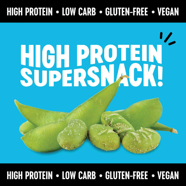 High protein edamame bean snacks, low carb and gluten free, vegan and keto friendly