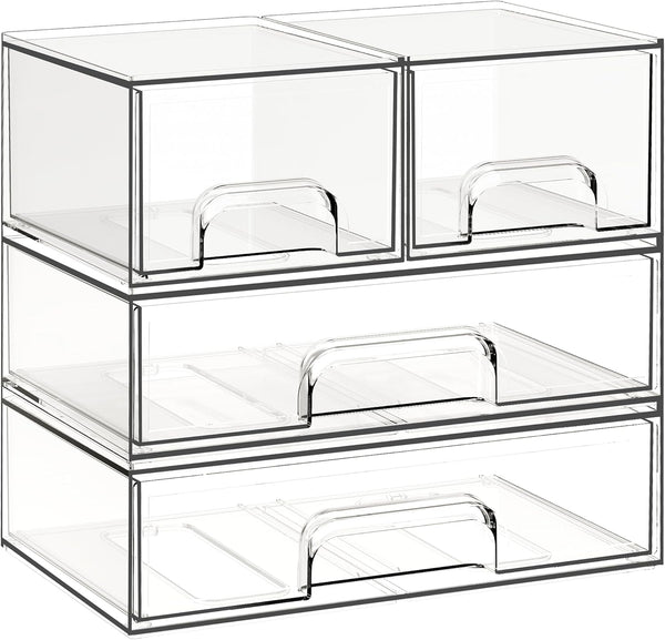 Clear Acrylic Stackable Storage Drawers for Bathroom, Kitchen, and Vanity