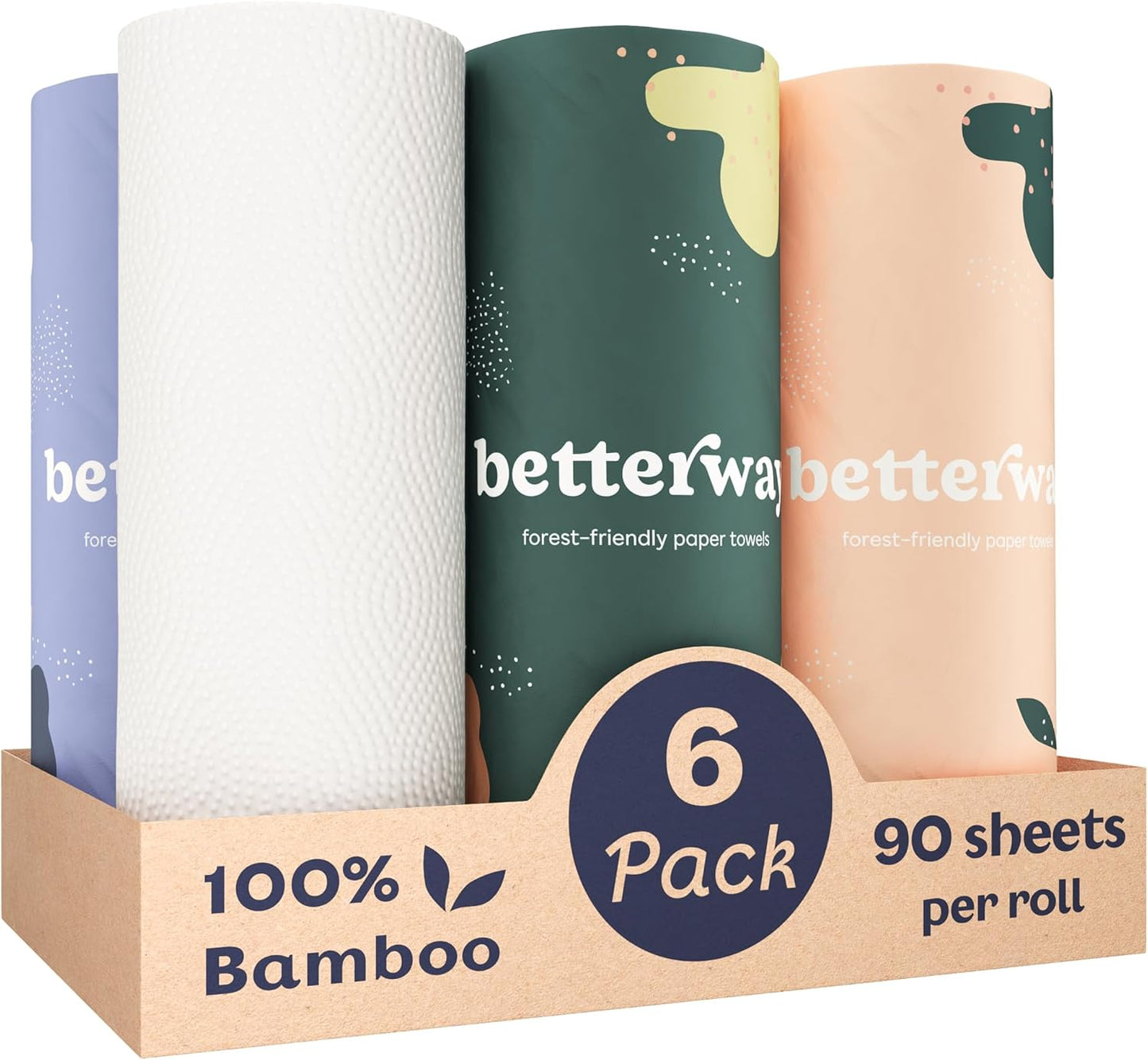 Betterway Bamboo Natural Brown Paper Towels - 8 Rolls, 2 Ply, 110 sheets - Plastic Free, PFAS Free, Disposable Kitchen Paper Towels - Select Size, Tree Free, Compostable, Strong & Absorbent