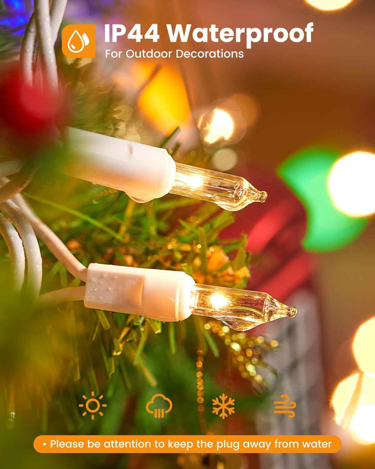 Minetom Clear Christmas Lights Set 100 Count 25 Feet Incandescent Bulb Mini String Lights for Indoor Christmas Tree Garland Birthday Wedding Party Festival Decoration, White Wire