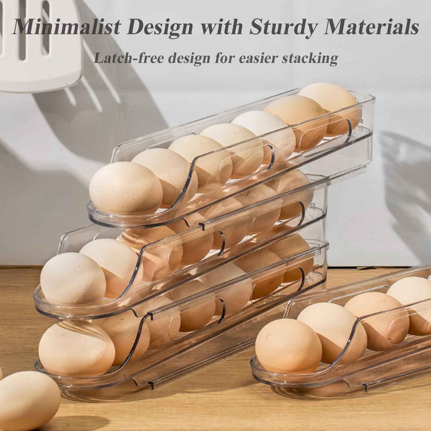 Automatic Rolling Egg Holder for Fridge Clear Countertop Kitchen Storager Container Organizer Dispenser for Refrigerator Stackable Removable, Egg Accessories - (2 pcs of 1-Tire, Stackable)