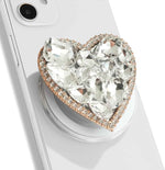 OnTheGrip Cute Cubic Diamond Heart Shape Design Collapsible Expandible Mobile Phone Grip Stand Holder for Smartphone Tablet Cell Phone Accessory (Silver Big)