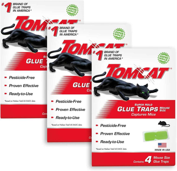 Tomcat Super Hold Glue Traps Mouse Size for Mice, Cockroaches, Spiders, and Scorpions, Ready-To-Use, 4 Traps