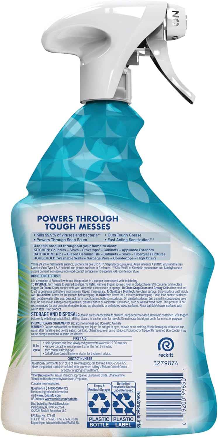 Lysol All Purpose Cleaner Spray, Multi-Purpose Disinfecting Spray, Kitchen & Bathroom Cleaner, Coconut & Sea Minerals Scent, 32 Fl Oz