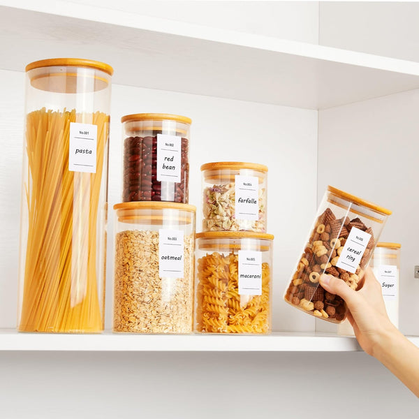7-pack glass food storage jars with bamboo lids for kitchen organization