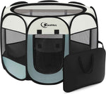 Grey dog cat playpen for small dogs, puppies, cats, rabbits - portable pop up kennel with carrying case
