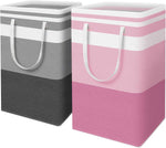 HomeHacks 2 Pack Large Laundry Baskets, Waterproof, Freestanding Laundry Hampers, Collapsible Clothes Hamper with Reinforced Handles in Laundry Room, College Dorm, Bathroom, Bedroom (Grey, 75Lx2)