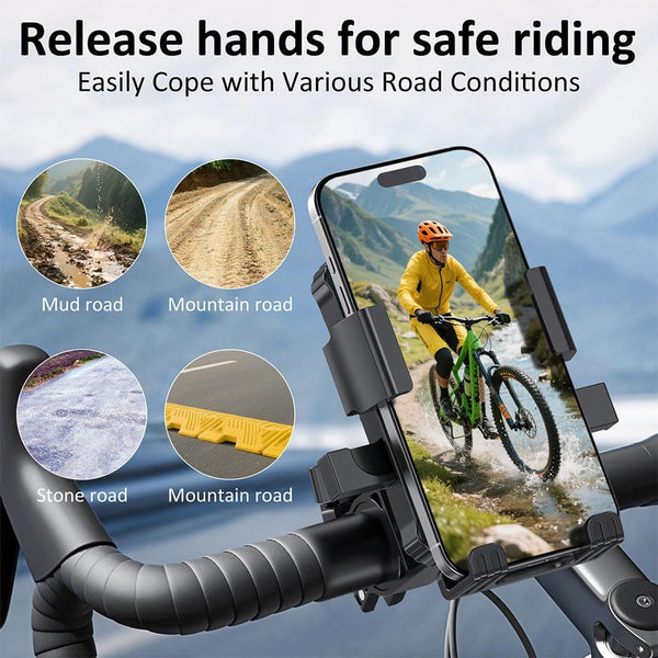 Adjustable Bike Phone Holder for Cell Phones, Universal Fit, Anti-Wobble Clamp