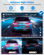 Dash Cam Front and Rear, 2.5K+1440P Triple Car Camera with 32GB Card, 3 Channel Dash Camera for Cars, G-Sensor, 3.16” IPS Screen, 24Hr Parking, 170°Wide Angle, Loop Recording, IR Night Vision, Blue