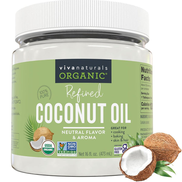 Viva Naturals Unrefined Cold-Pressed Extra Virgin Coconut Oil 16 fl oz, USDA Organic & Non-GMO