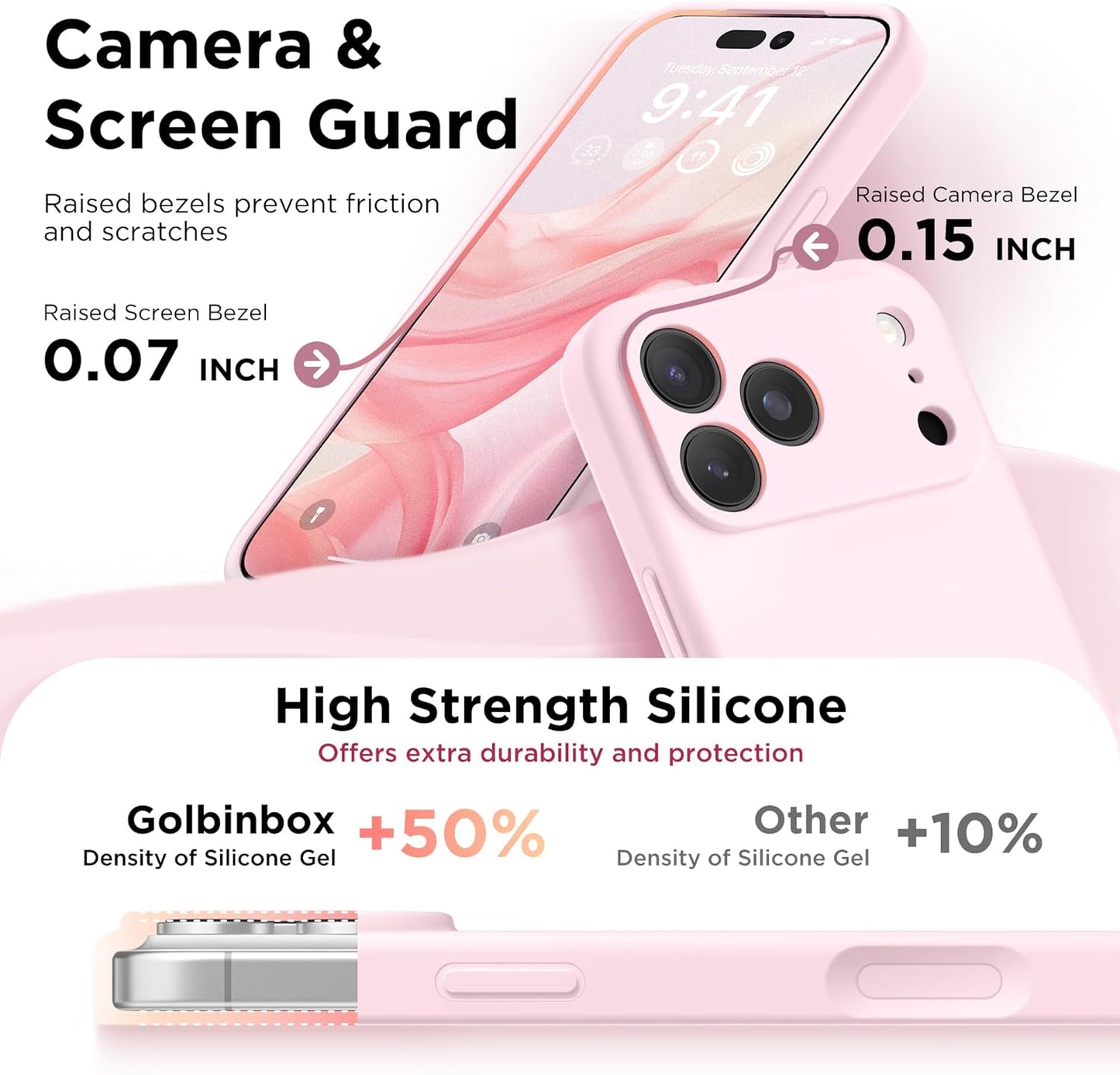 GolbinBox Magnetic for iPhone 17 Pro Max Case, Compatible with MagSafe, [Full Camera Protection] [Screen Protector], Silicone Shockproof Phone Cover with Anti-Scratch Microfiber Lining, Chalk Pink - Rayz Mart