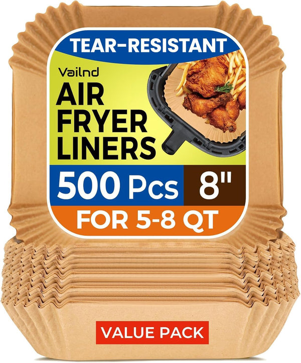 Air Fryer Paper Liners: 125Pcs Parchment Paper, Air Fryer Liner Disposable, Oilproof Waterproof Airfryer Basket Liner Square (6.5inch)