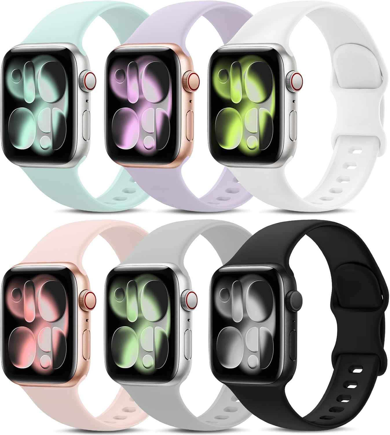6 Pack Sport Bands Compatible with Apple Watch Band 38mm 40mm 41mm 42mm 44mm 45mm 49mm 46mm,Silicone Waterproof Strap for iWatch Apple Watch Series 11 10 9 Ultra 8 7 6 5 4 3 2 1 SE Women Men