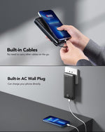 VRURC Portable Charger 20000mAh, Fast Charging Power Bank USB C,4 Output 2 Input Travel Essentials Charging Bank Equipped with LED Display,Built-in Wall Plug and Cables,Phone Charger Battery,Black