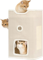 Cat House, 2-Story Cat Condo Cube with Scratch Pad, Fluffy Ball, and Multi-Level Hideout for Multiple Cats
