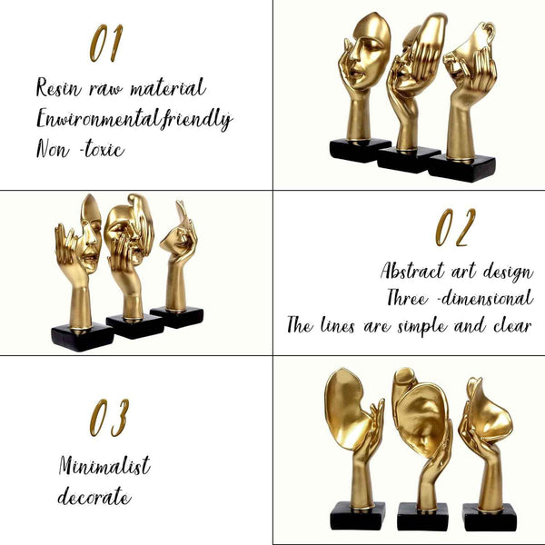 3 Pcs Thinker Statue,Modern Home Resin Sculptures,Collectible Figurines for Home Office Bookshelf Desktop Decor(Golden)