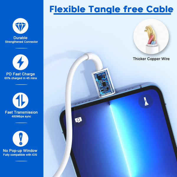 Fast iPhone Charger, iPhone Charger Fast Charging 2Pack Quick Chargers 6ft Long USB C to Lightning Cable Quick Charging Cord USB Charge Block Adapter for iPhone 14 Plus/14 ProMax/13 Mini 12/11/XS/iPad