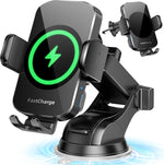 3-in-1 Wireless Car Charger Mount, 15W Fast Charging Auto-Clamping Phone Holder for iPhone 17 16 15 14, Samsung Galaxy S24 S23, Dashboard, Vent & Windshield Car Mount(Black)