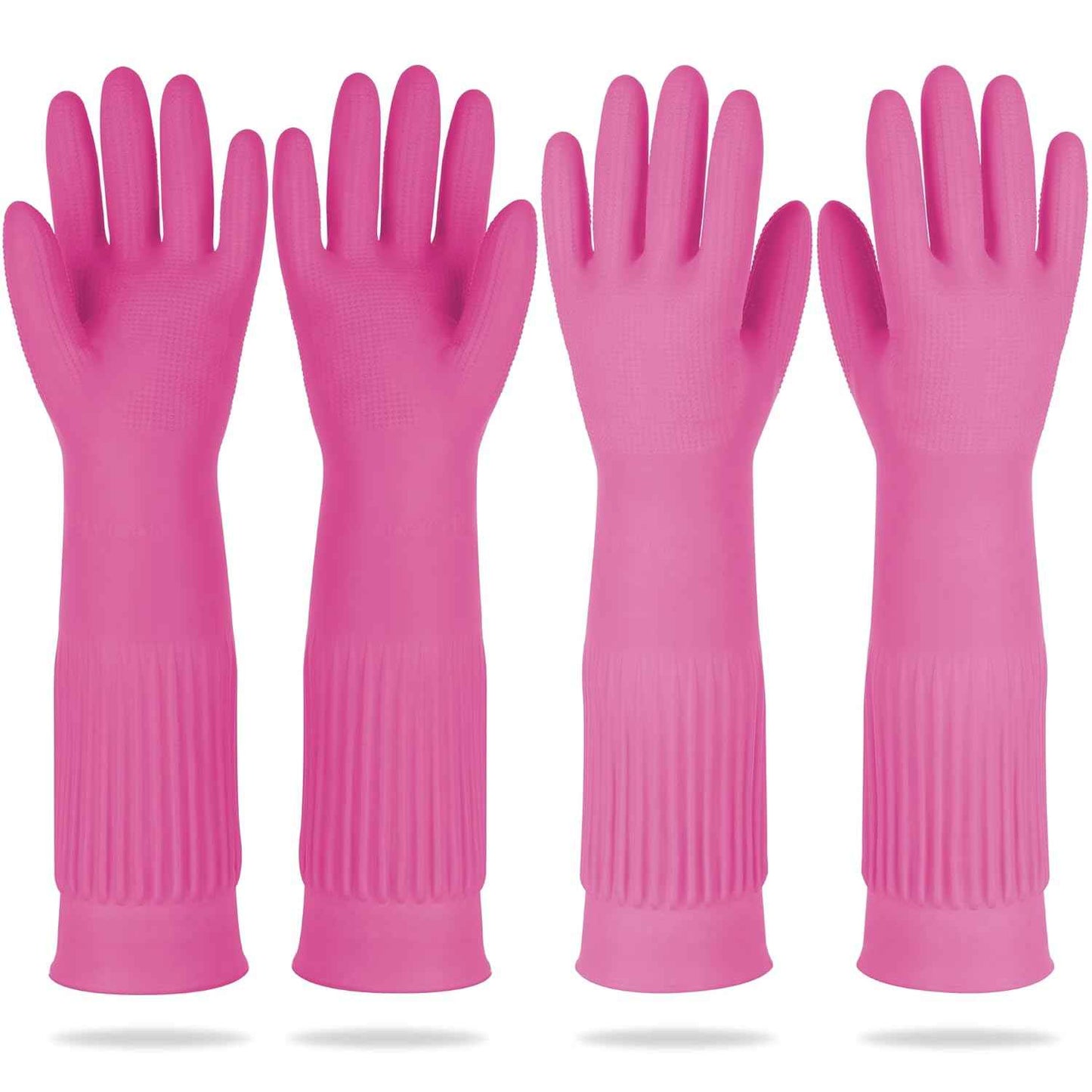 Mamison 2 Pairs Reusable Waterproof Household Dishwashing Cleaning Rubber Gloves, Non-Slip Kitchen Glove (Pink, Medium (Pack of 2))