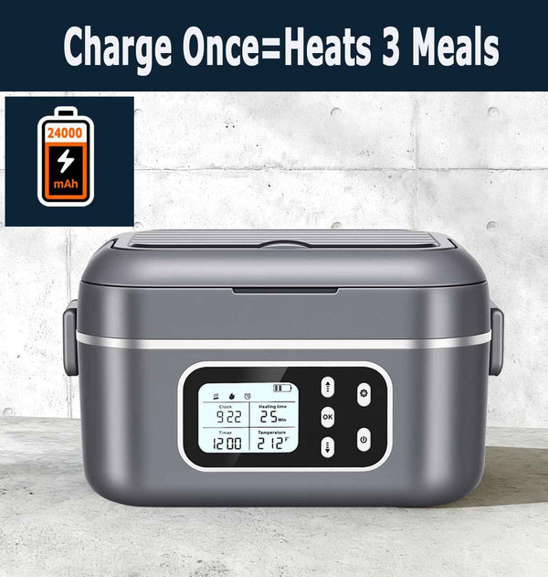 2 x 6.3-Cup Cordless Electric Heated Lunch Box, 100W Rechargeable Portable Food Warmer for Adults and Travel