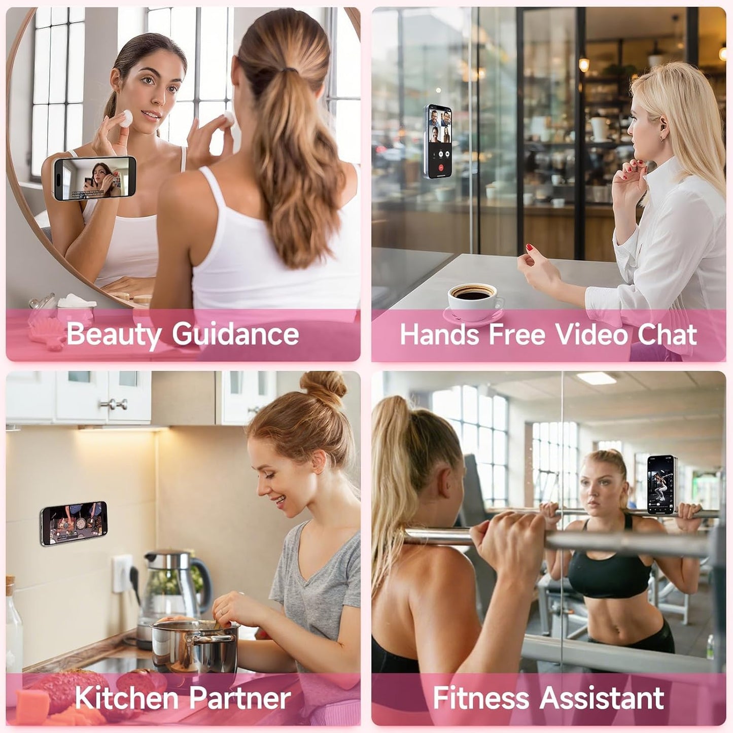 Silicone Suction Cup Phone Case Mount Double Sided, Phone Accessories Hands-Free Strong Grip Holder for Selfies and Videos, Silicon Phone Stand for iPhone and Android Light Pink