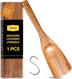 9 Piece Natural Teak Wooden Kitchen Utensil Set with Spoon Rest - Comfort Grip Cooking Spoons and Utensils Holder