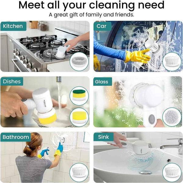 vimalife electric spin scrubber cordless ipx6 waterproof 5 replaceable heads for bathroom tile car wash kitchen cleaning