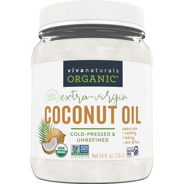 Viva Naturals Unrefined Cold-Pressed Extra Virgin Coconut Oil 16 fl oz, USDA Organic & Non-GMO
