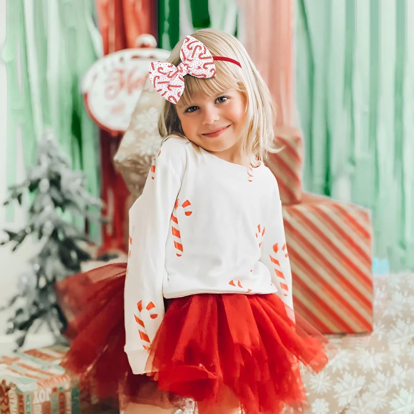 Christmas Baby Girl Bows Headbands Xmas Tree Headbands Candy Cane Hair Bow Elastic Nylon Hairbands Hair Accessories Newborn Infant Toddler