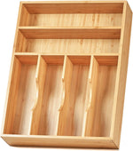 Bamboo kitchen drawer organizer with 7 slots and 6 silicone feet