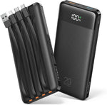 Orfeika 20000mAh Power Bank Fast Charging, Portable Charger with 4 Built-in Cables & 6 Outputs, 20W PD USB C Battery Pack Compatible with iPhone 16/15, Galaxy, Android, iPad & More (Travel Essential)