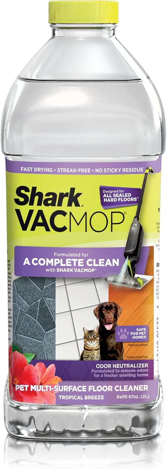 Shark VACMOP Household Disinfectant Cleaner Refill 2L Bottle, Compatible with VM252 & VM180, Cleans & Disinfects Sealed Finished Floors, Stone, Laminate & Tiles, Lemon Scent, VCD60