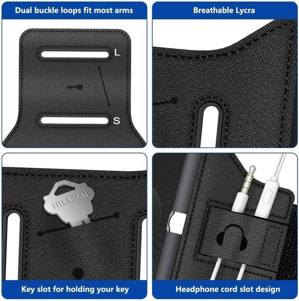 Running Armband 360°Rotatable for iPhone 17/16/15/14/13/Pro Max/Pro/Mini/12/11/SE/Xs/XR/X/8/7/Plus, Fits All 4-6.7 Inch Smartphones, with Key Holder Phone Armband for Running Hiking Biking (Black)
