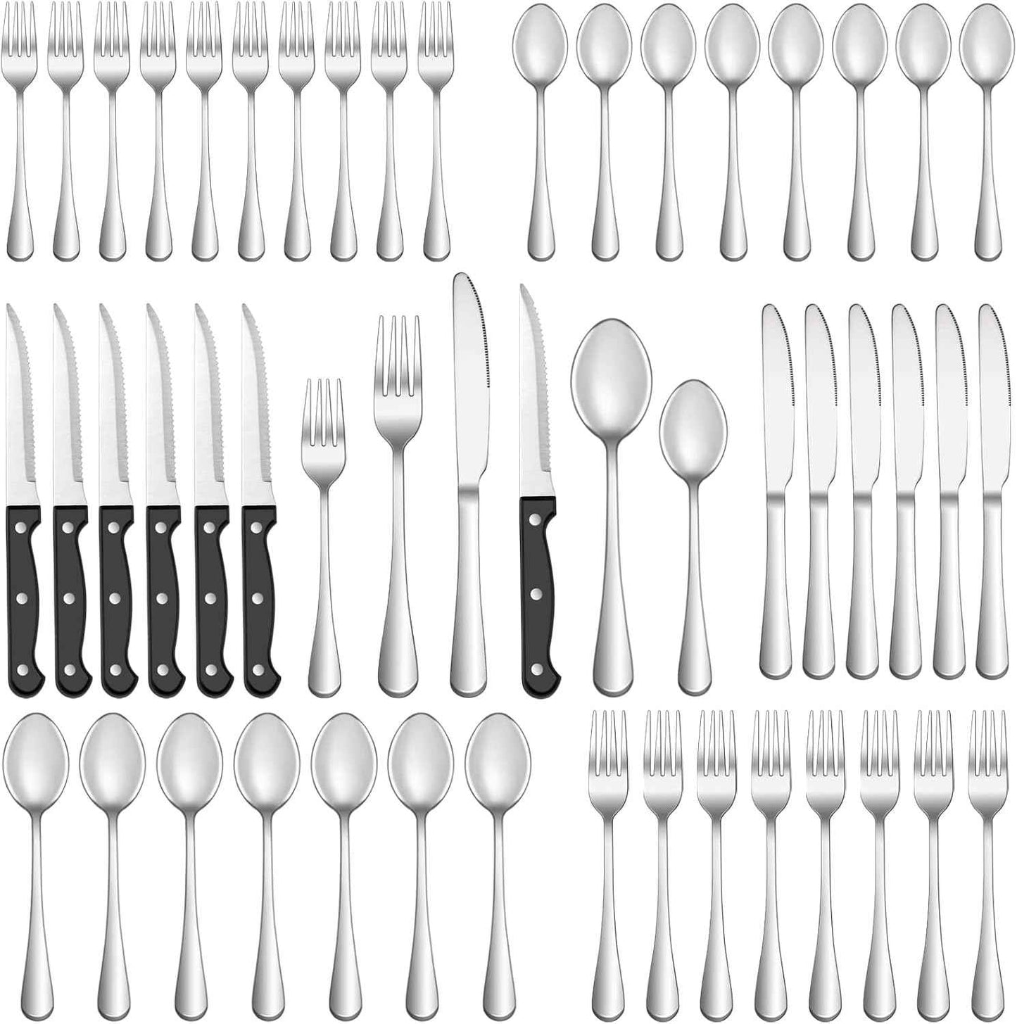 MUTNITT Silverware Set with Steak Knives Service for 4,Stainless Steel Flatware, Mirror Polished Cutlery Utensil Set for Home Kitchen Eating Tableware, Include Fork Knife Spoon, Dishwasher Safe