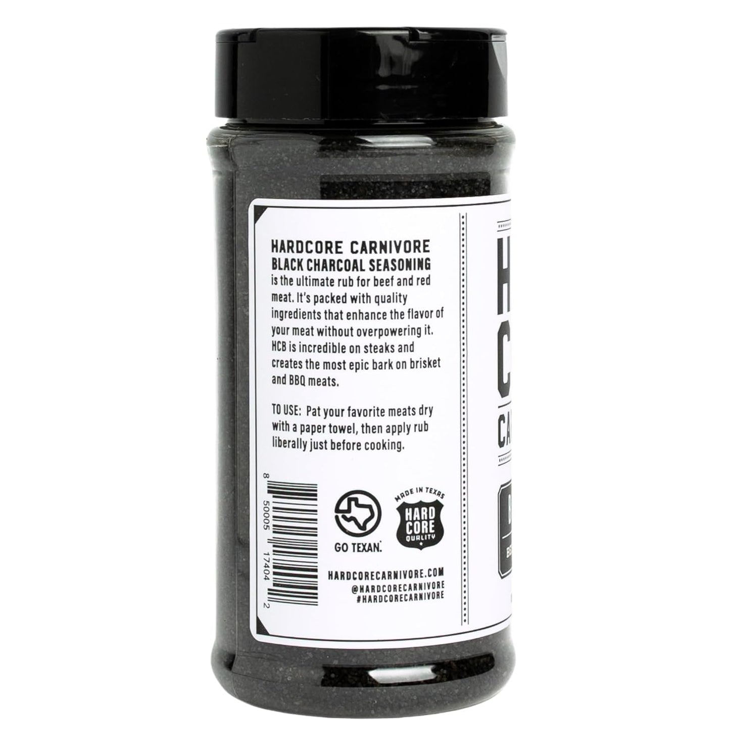 Hardcore Carnivore Black: Activated Charcoal Meat Seasoning Rub (13 oz Shaker) Texas-Made, Blend for Steak, Brisket, Burgers, BBQ, Grilling and Smoking