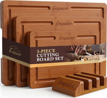 Bamboo cutting board set for kitchen, 3 piece extra thick with juice groove