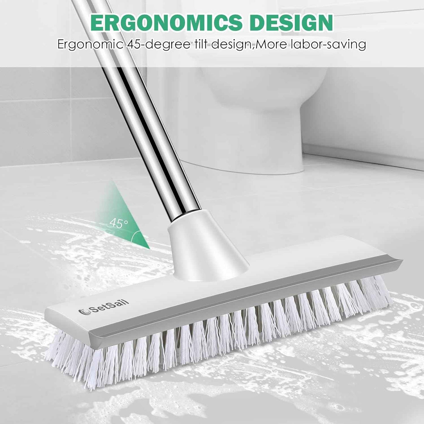 SetSail Floor Scrub Brush with 51-Inch Long Adjustable Handle 2 in 1 Scrape Brush Stiff Bristle Floor Scrubber for Cleaning Shower Bathroom Garage Kitchen Wall Deck Tub Tile