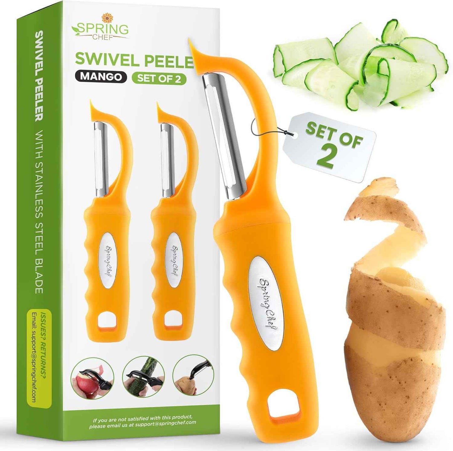 Spring Chef Premium Swivel Vegetable Peeler, Soft Grip Handle and Ultra Sharp Stainless Steel Blades - Perfect Kitchen Peeler For Veggie, Fruit, Potato, Carrot, Apple - Black