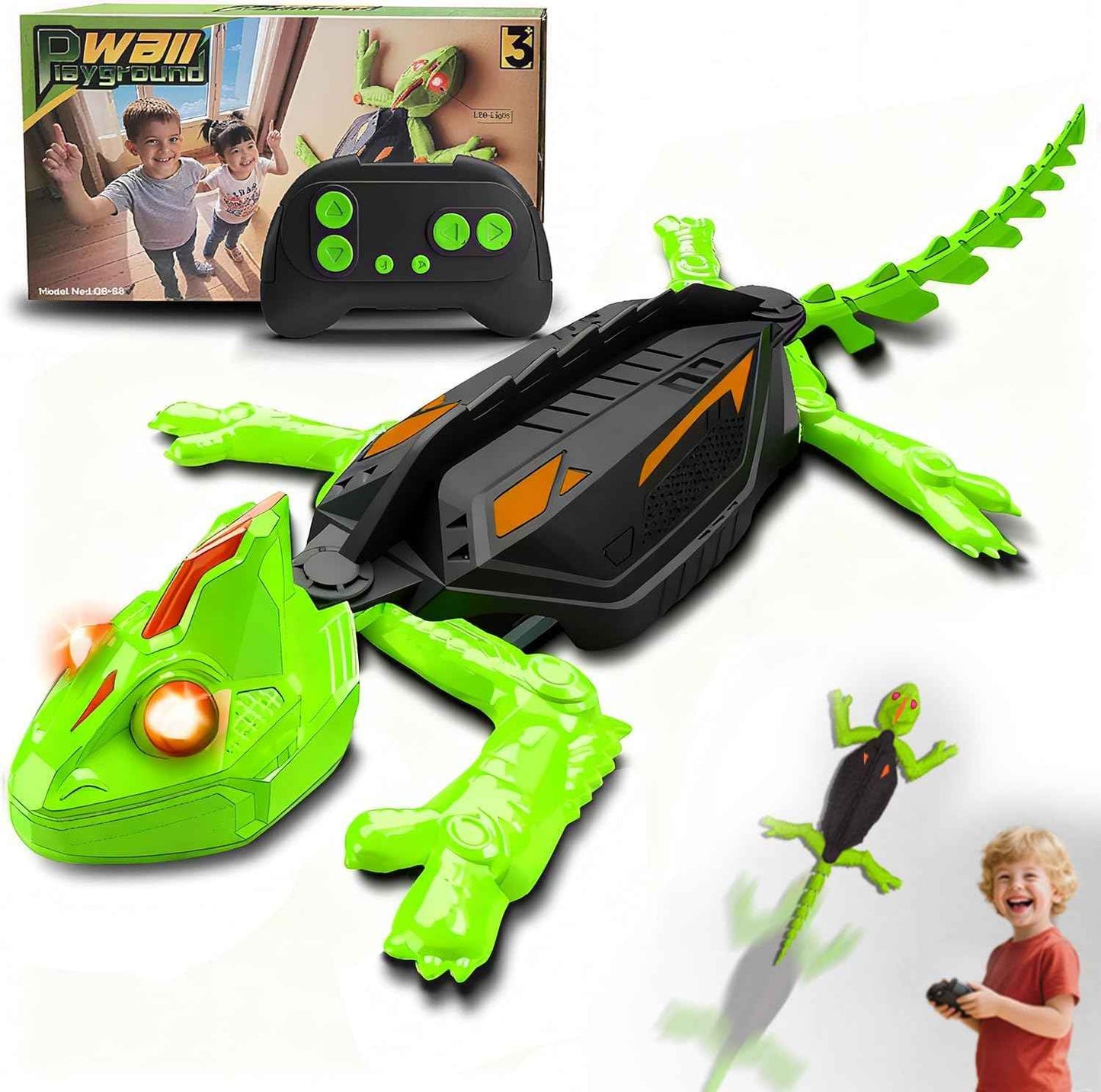 Wall Climbing RC Chameleon Toy for Kids, Rechargeable Remote Control Lizard Toy with LED Eyes, Dual Mode Floor & Wall Driving, Christmas Halloween Birthday Gift for Boys Girls Ages 3+