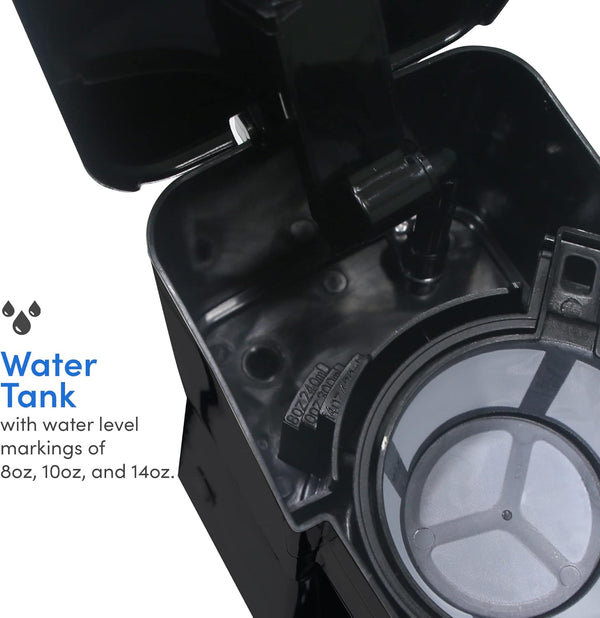 Compact single-serve coffee maker with 14Oz. thermal travel mug and reusable filter