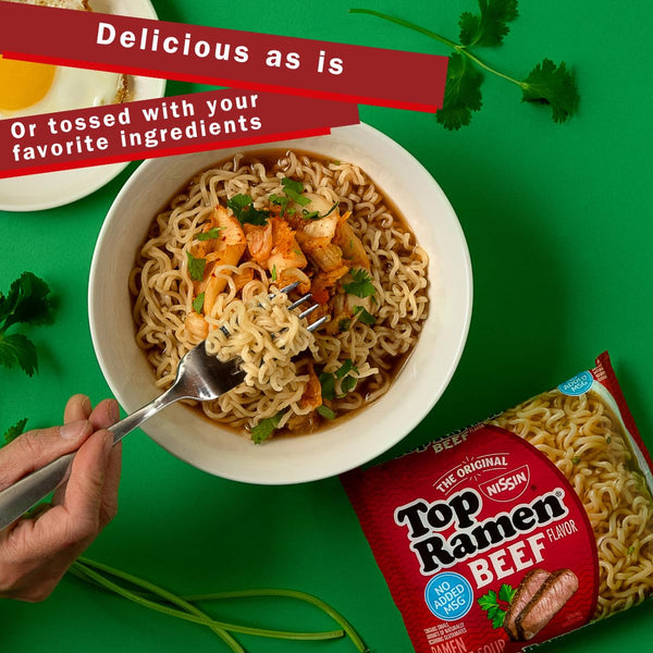 Nissin Top Ramen Noodle Soup, Beef, 3 Ounce (Pack of 24)