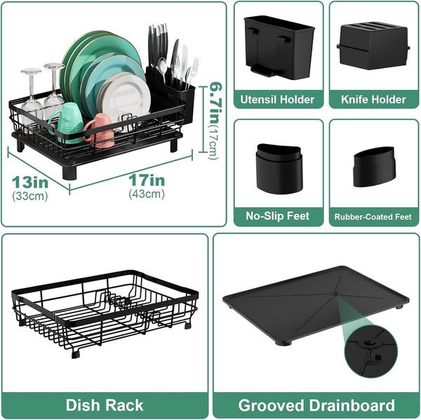 Stainless Steel Dish Drying Rack for Kitchen Counter with Removable Utensil Holder