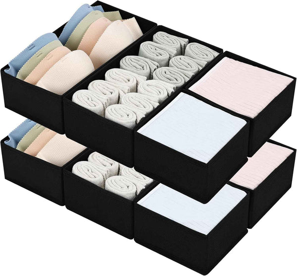 DIMJ Drawer Organizers Clothes, Set of 4 Dresser Organizer Bins, Fabric Closet Organizers and Storage, Shallow Drawer Dividers for Nursery, Clothing, Baby Clothes, Socks, Underwears, Tie (Beige)