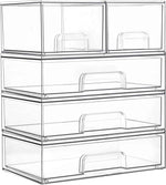 Vtopmart Stackable Storage Drawers Set of 5, Clear Plastic Organizer Bins for Baby Bottle, Beauty Supplies Storage, Ideal for Kichen Countertop, Vanity, Bathroom, Cabinet, Pantry Organization
