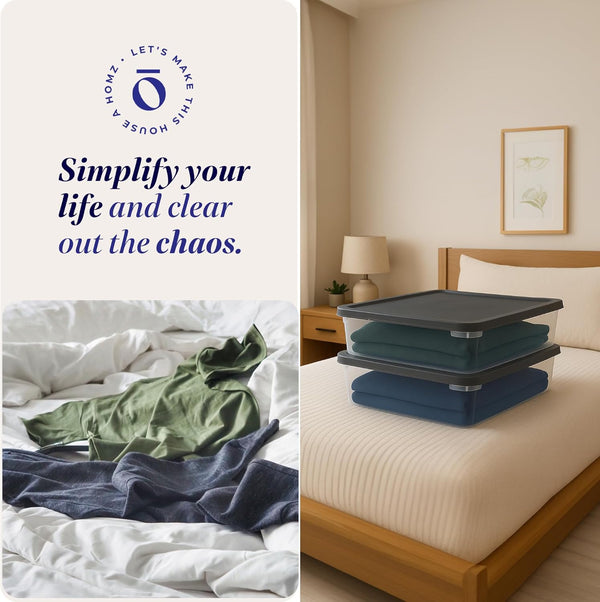 HOMZ 2-Pack Snaplock Storage Bins for Organization and Storage