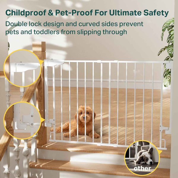 Cumbor 29.2-43" White Baby Gate for Stairs, Wall-Mounted, Expandable Dog Gate with Auto Close Walk Thru