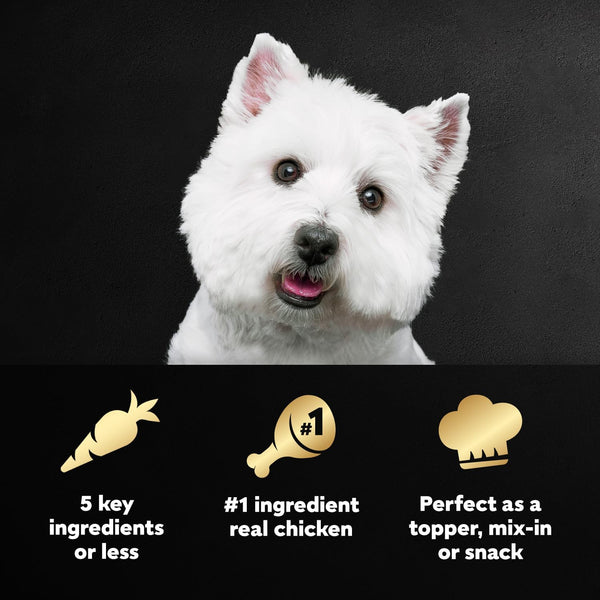 cesar simply crafted wet dog food toppers for dry food, chicken, carrots, potatoes & peas and chicken, sweet potato, apple, barley & spinach variety pack, 8 count, pack of 2
