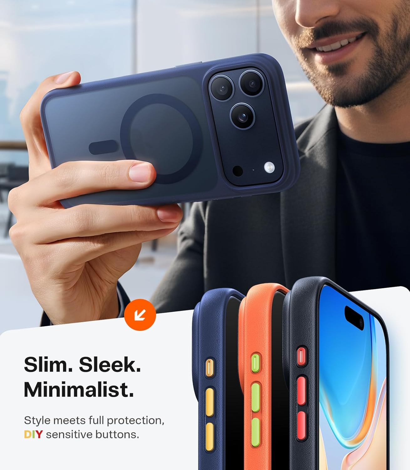 TORRAS Stronger Magnetic & Shockproof for iPhone 17 Pro Max Case, Fit for MagSafe, Military Grade Drop Protection, Camera Control, DIY Button, Slim for iPhone 17 Pro Max Case Translucent Deep Blue - Rayz Mart