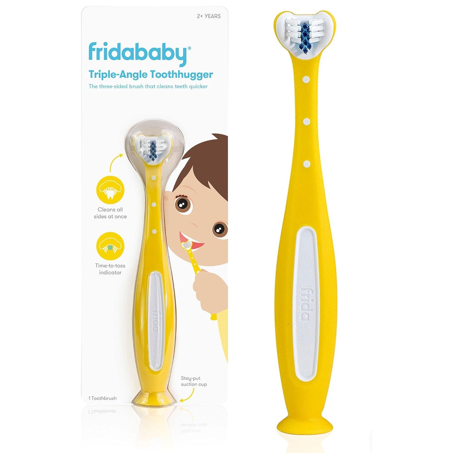 Frida Baby Triple-Angle Toothhugger Training Toddler Toothbrush | Toddler Toothbrush 2 Years and Up, Cleans All Sides at Once | Blue