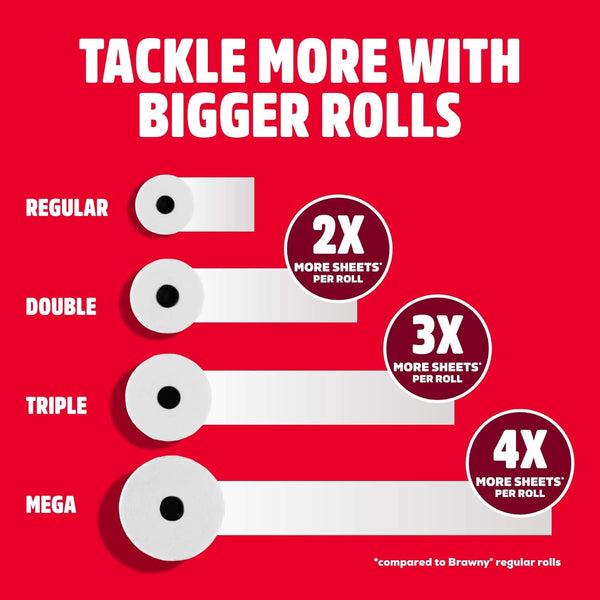 Brawny Tear-A-Square 3-Ply Paper Towels, 12 Double Rolls = 24 Regular Rolls, Strong, Absorbent, and Durable with 3 Sheet Sizes